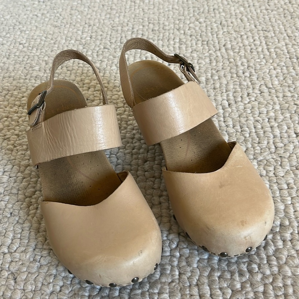 Dansko Beige Leather Slingback Clogs